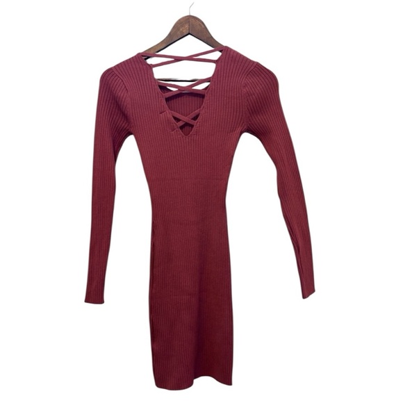 Say What? Stretchy Orange Long Sleeve, Sweater Dress - Picture 8 of 9